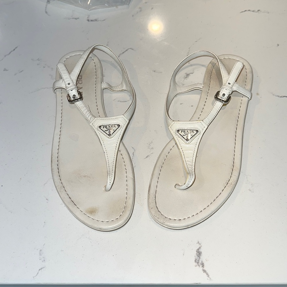PRADA white THONG SANDALS SIZE 39